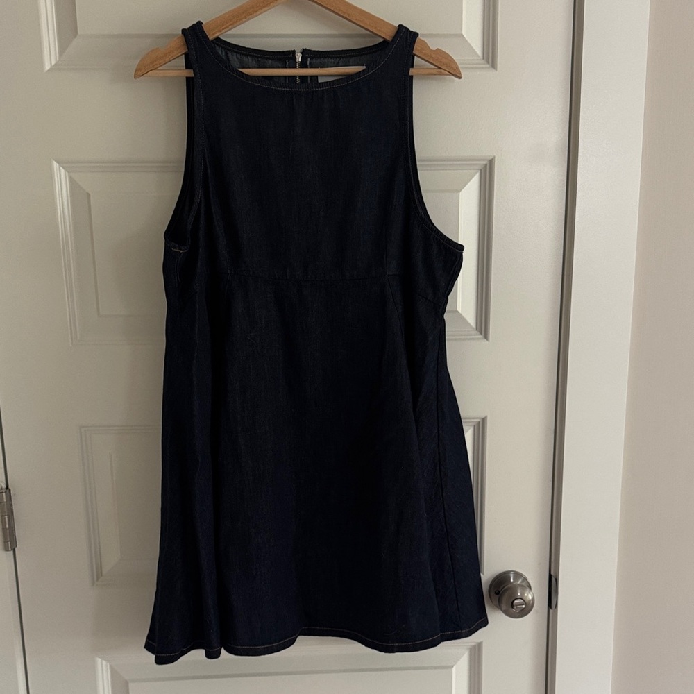 Topshop Dark Denim Sleeveless flare babydoll dress